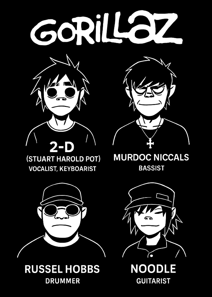 Gorillaz band members illustration