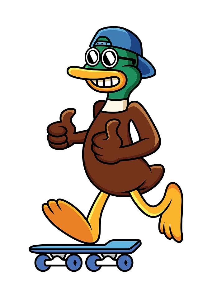 Cartoon Duck Skateboarder with Thumbs Up