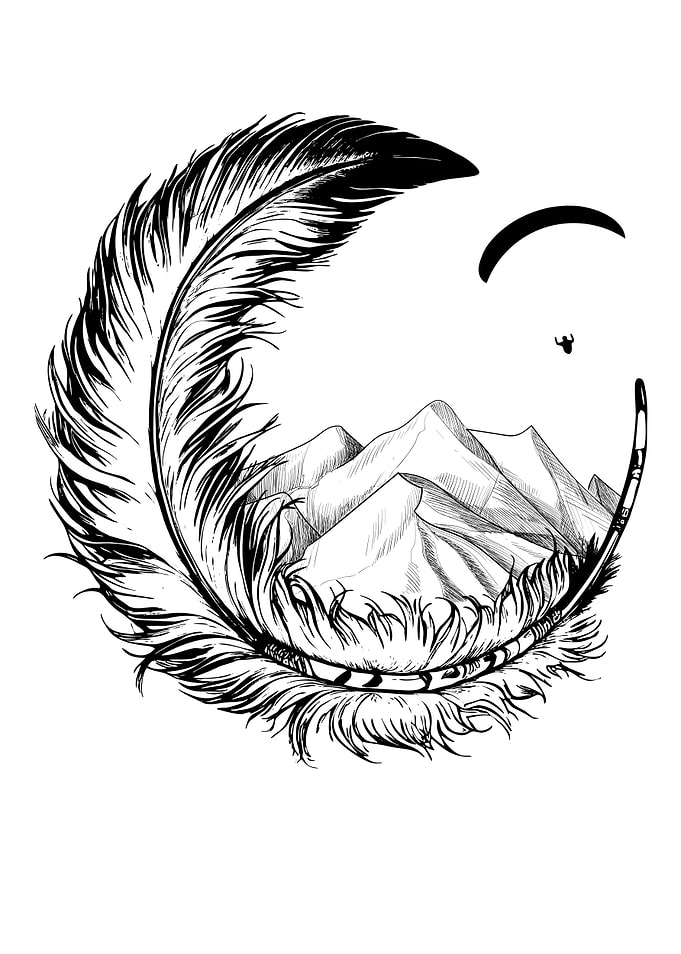 Feather, Mountains and Paragliding Art