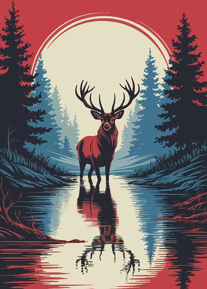 Deer in River Art