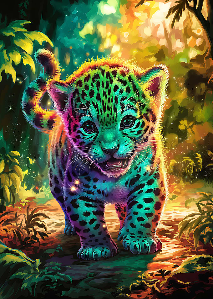 Colorful Jaguar Cub in Jungle