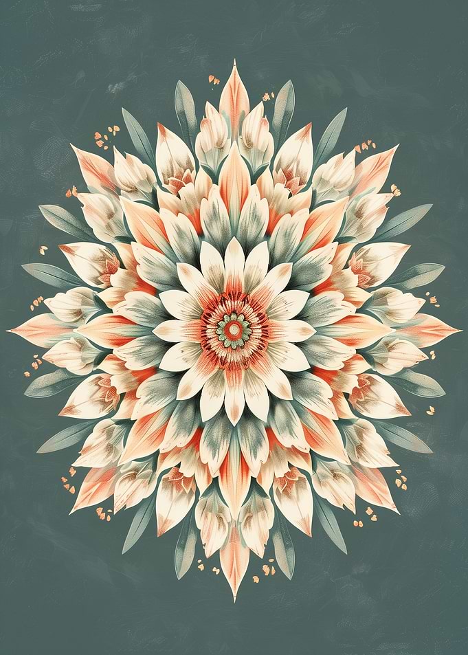 Floral Mandala Art on Teal Background