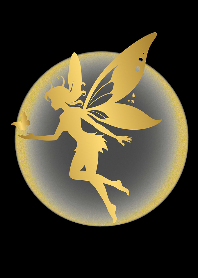 Golden Fairy Silhouette with Butterfly