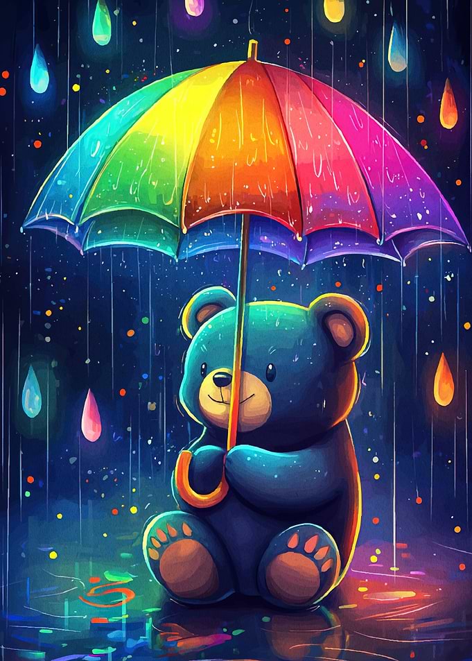 Cute Bear Rainbow Rain