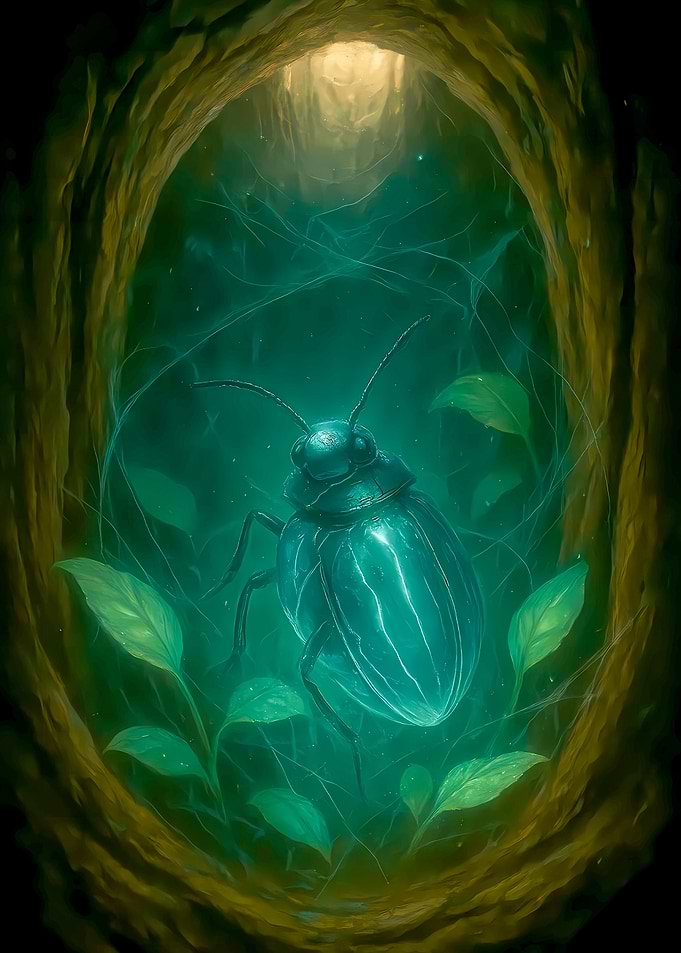 Glowing Beetle in a Cave