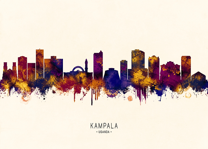 Kampala Uganda Skyline Watercolor Art
