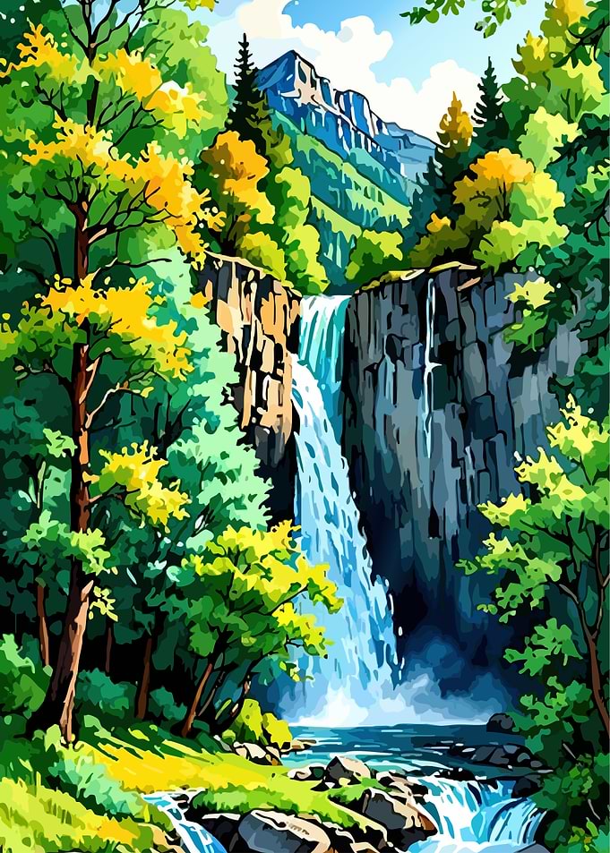 Waterfall Landscape Painting