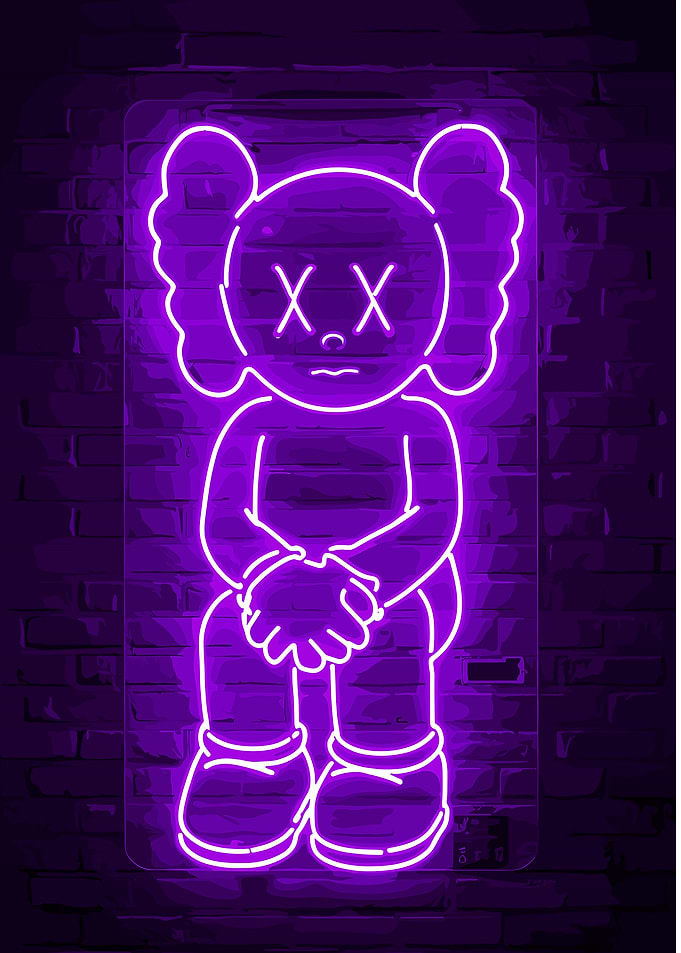 Kaws Neon Sign on Brick Wall