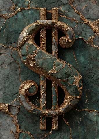 Golden Dollar Sign on Green Marble