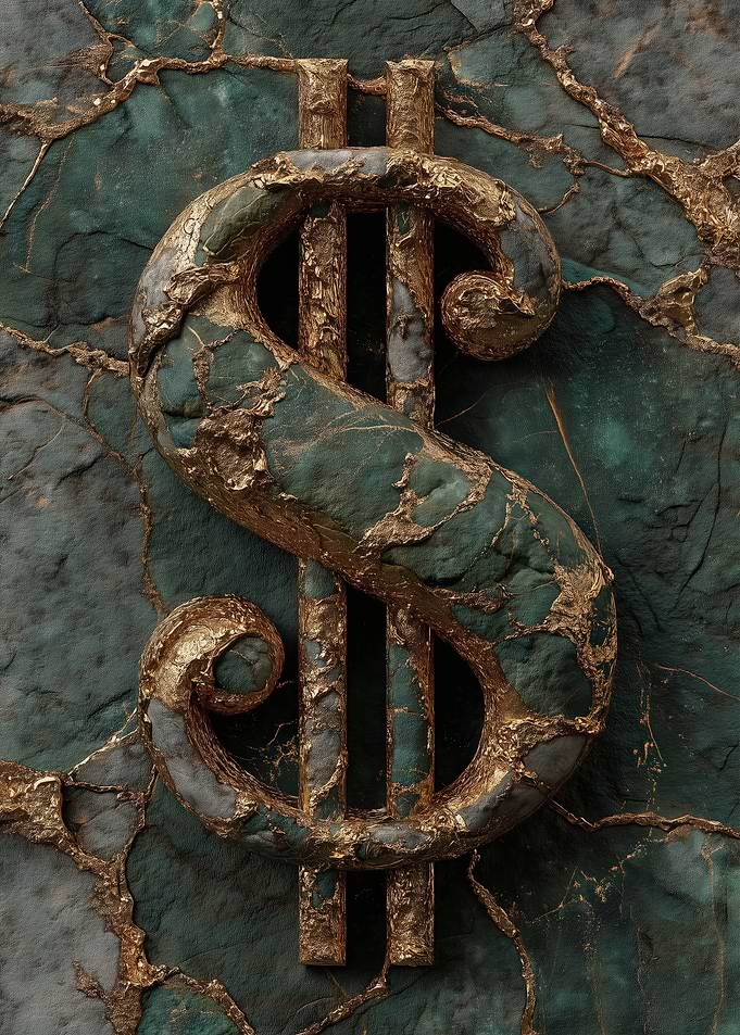 Golden Dollar Sign on Green Marble