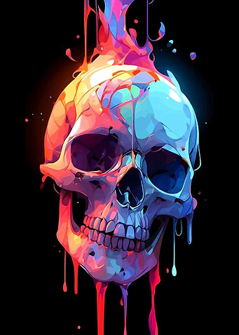 Colorful Dripping Skull on Black Background