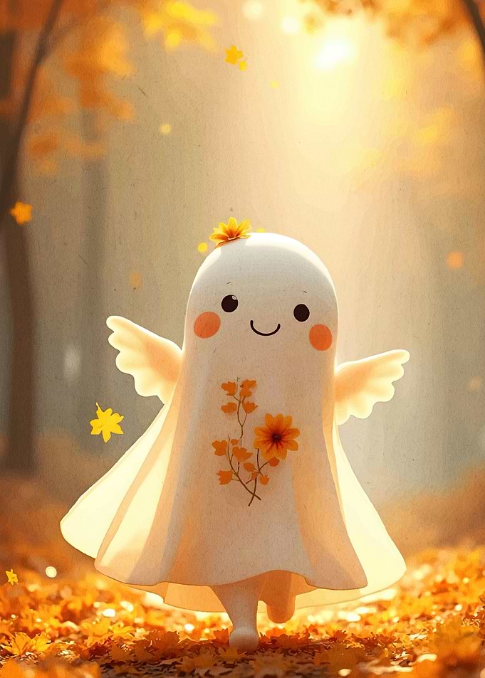 Cute Ghost Autumn Leaves