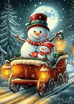 Snowman Sleigh Winter Scene
