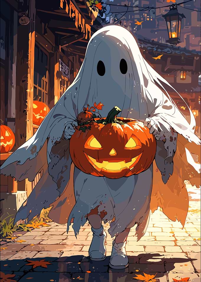 Halloween Ghost with Pumpkin