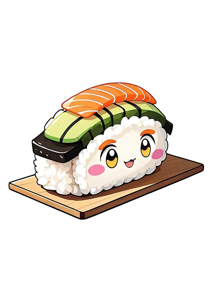 Cute Sushi Cartoon Character on Plate