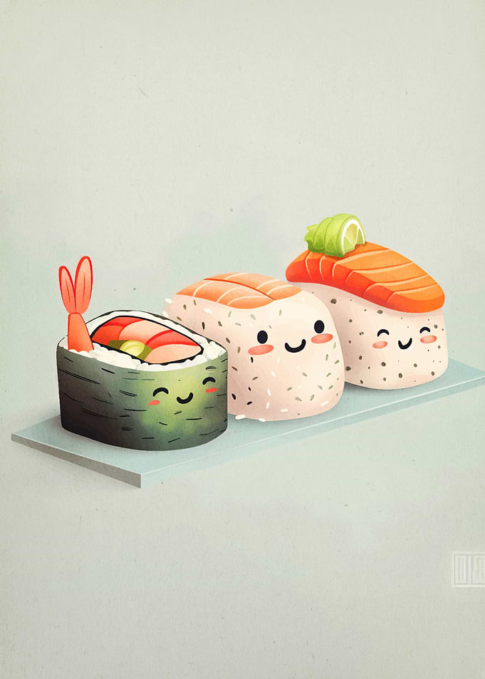 Cute Sushi Cartoon Illustration