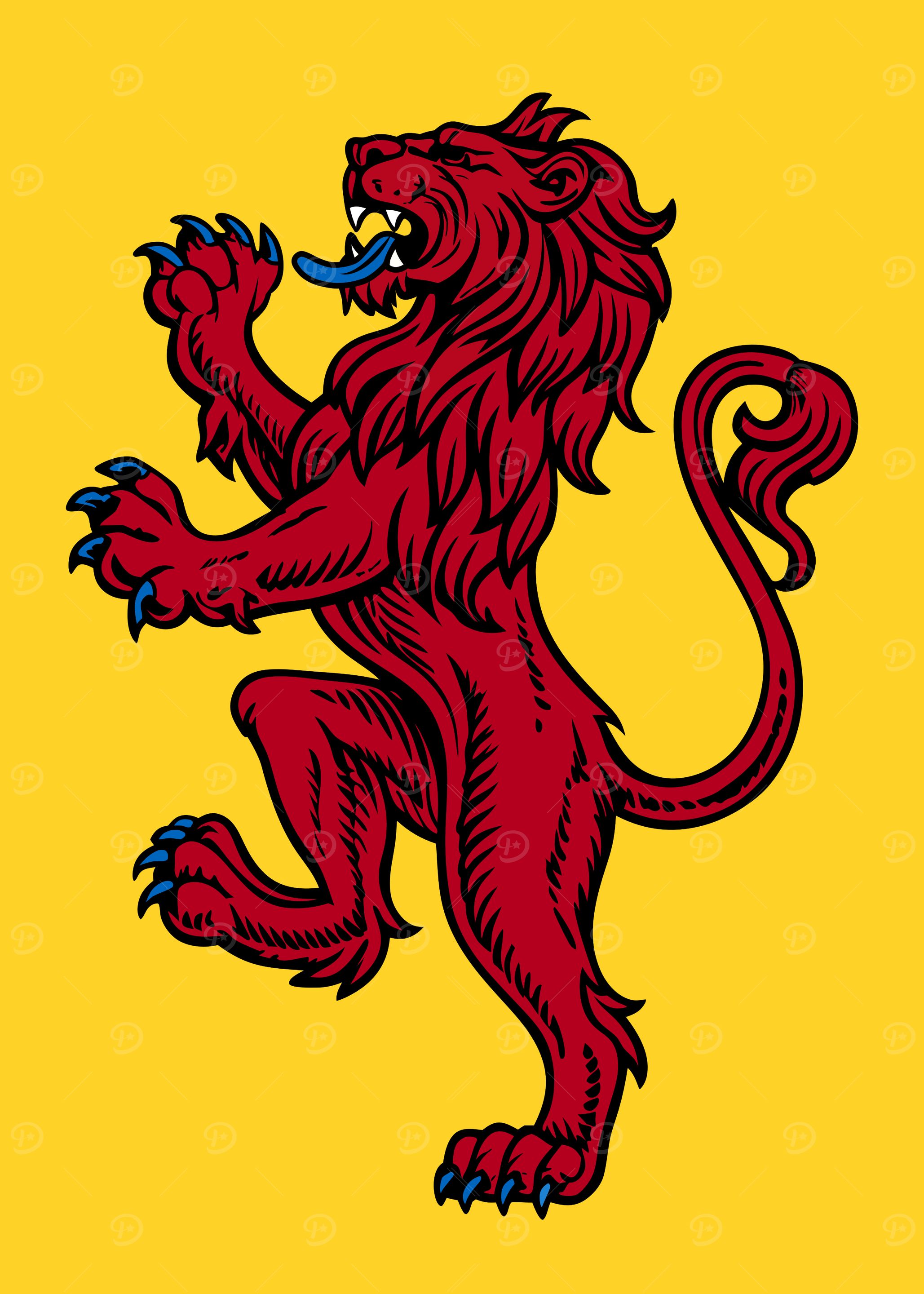 Red Lion Rampant on Yellow Background
