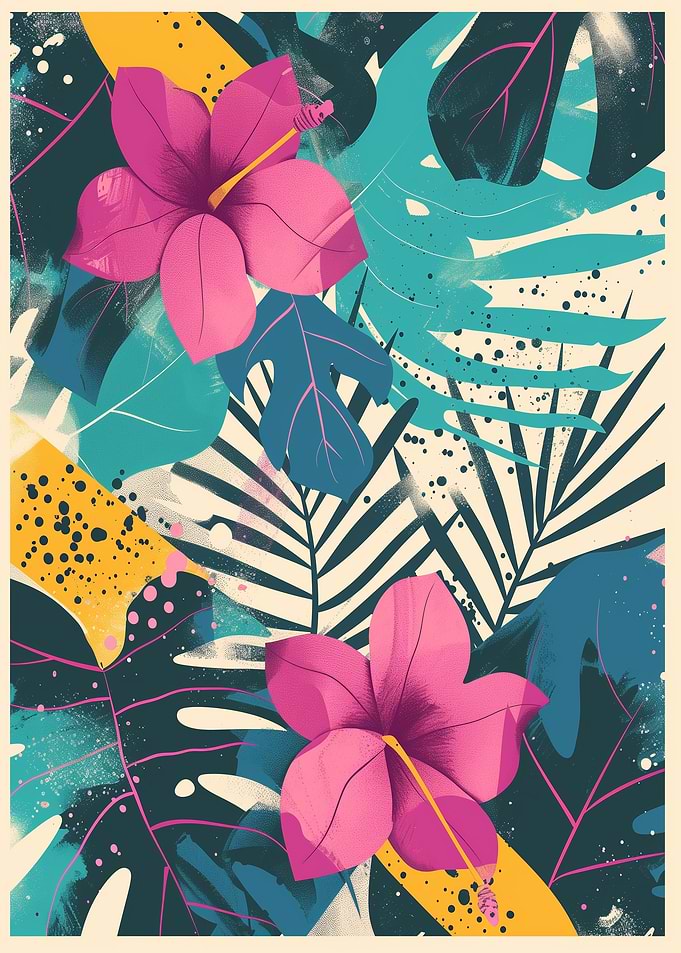 Tropical Floral Pattern with Hibiscus Flowers