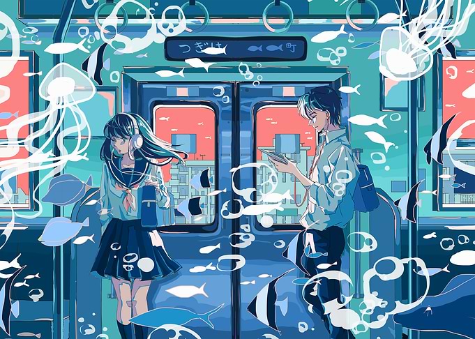 Anime Train Ride with Sea Life