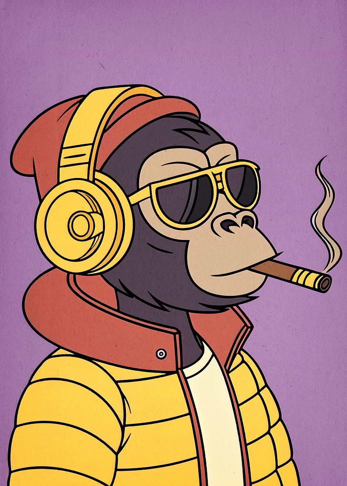 Cool Ape with Cigar and Headphones