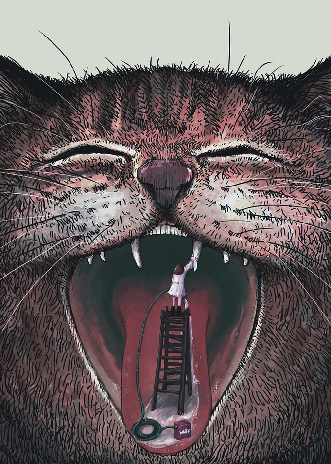 Cat's Mouth Cleaning Illustration
