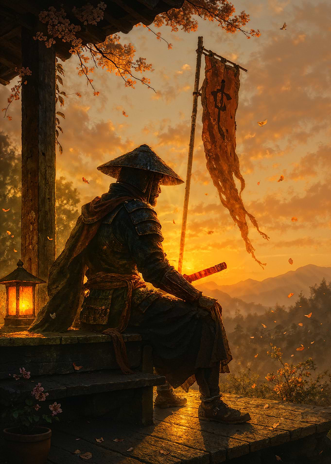 Samurai Contemplation at Sunset