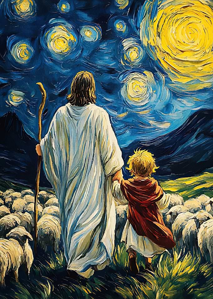 Shepherd Child Starry Night