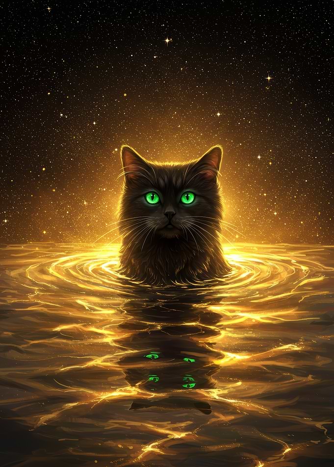Cosmic Cat in Golden Water