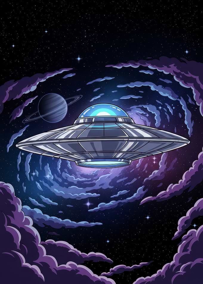 UFO in Space with Planet