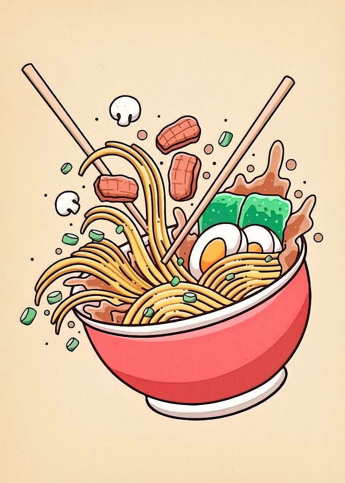 Delicious Ramen Bowl Illustration