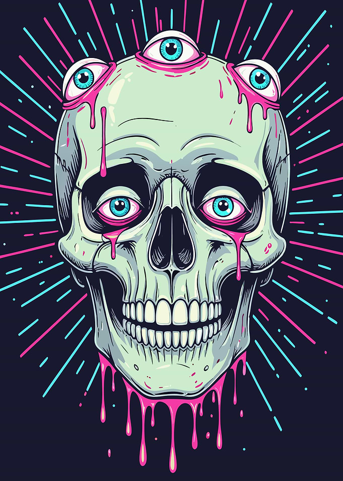Skull with Eyes and Dripping Pink