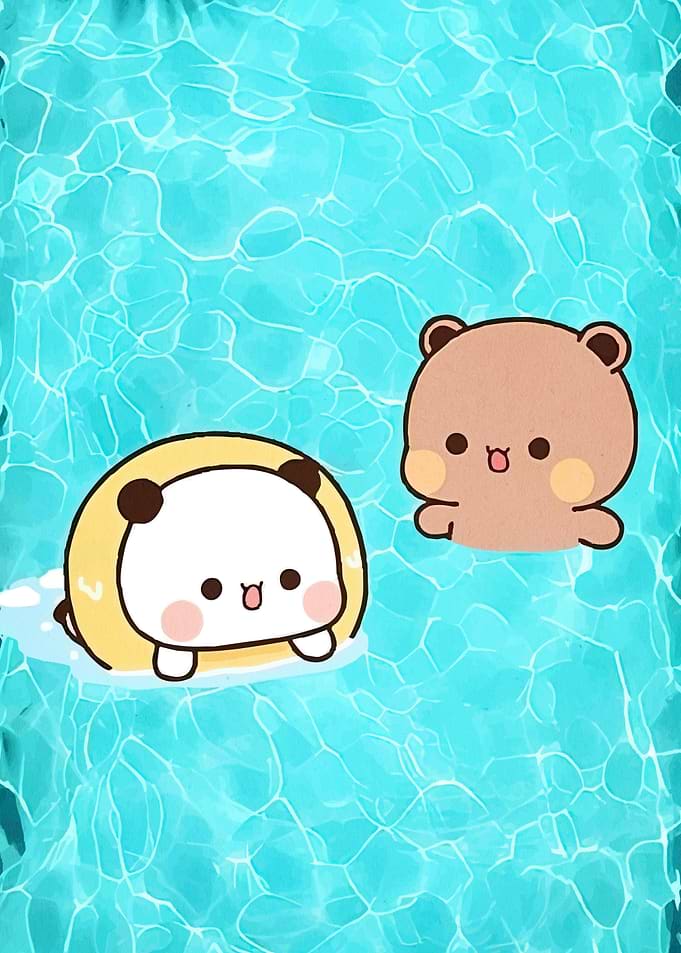 Cute Bears Swimming Water
