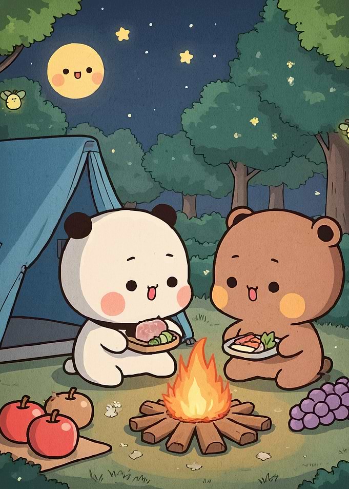 Cute Bears Camping Night