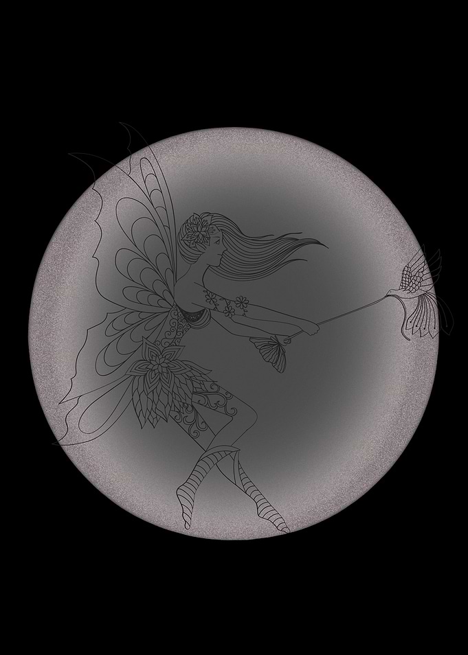 Fairy with Bird on Moon