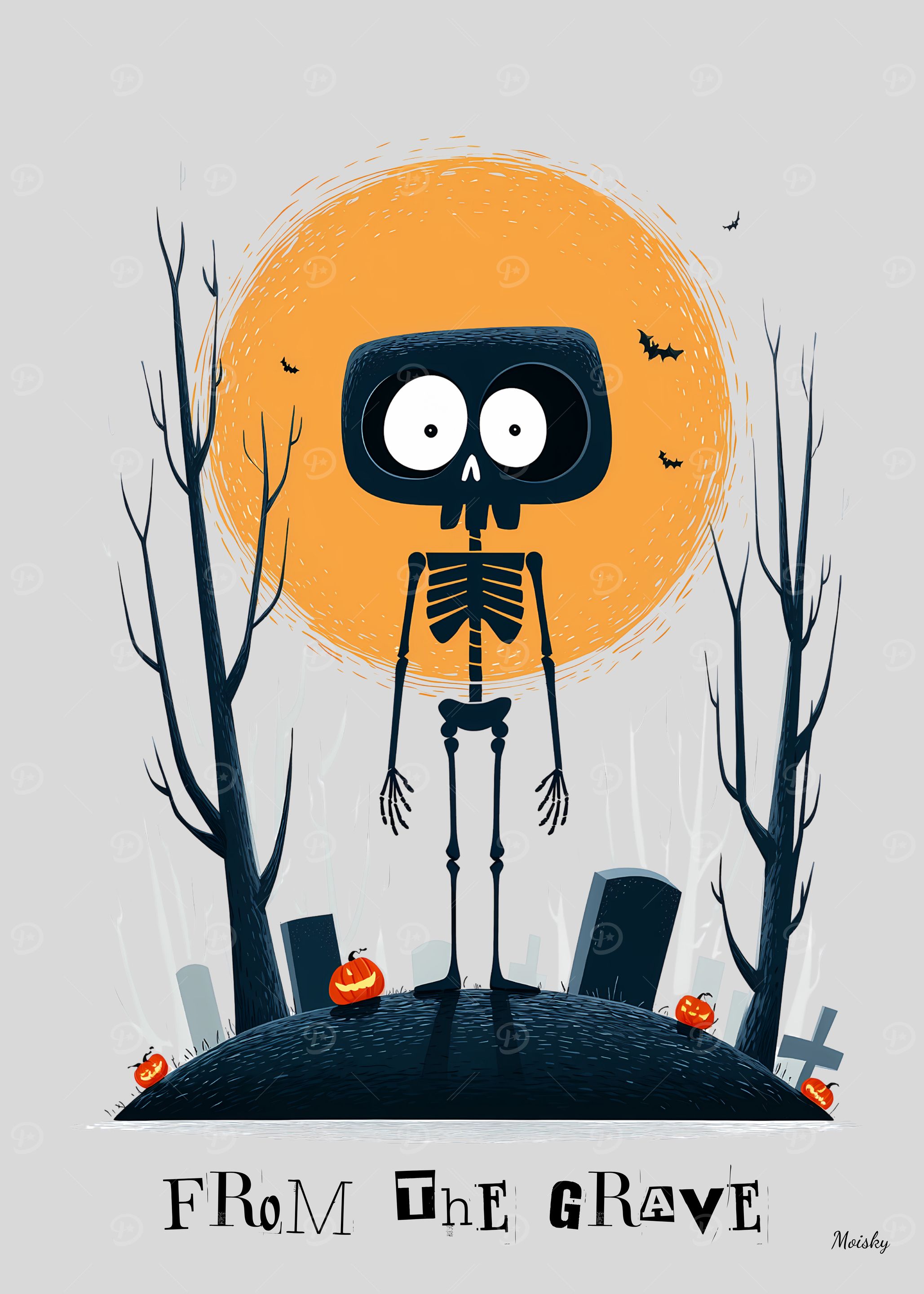 From the Grave — Cute Skeleton Halloween Art