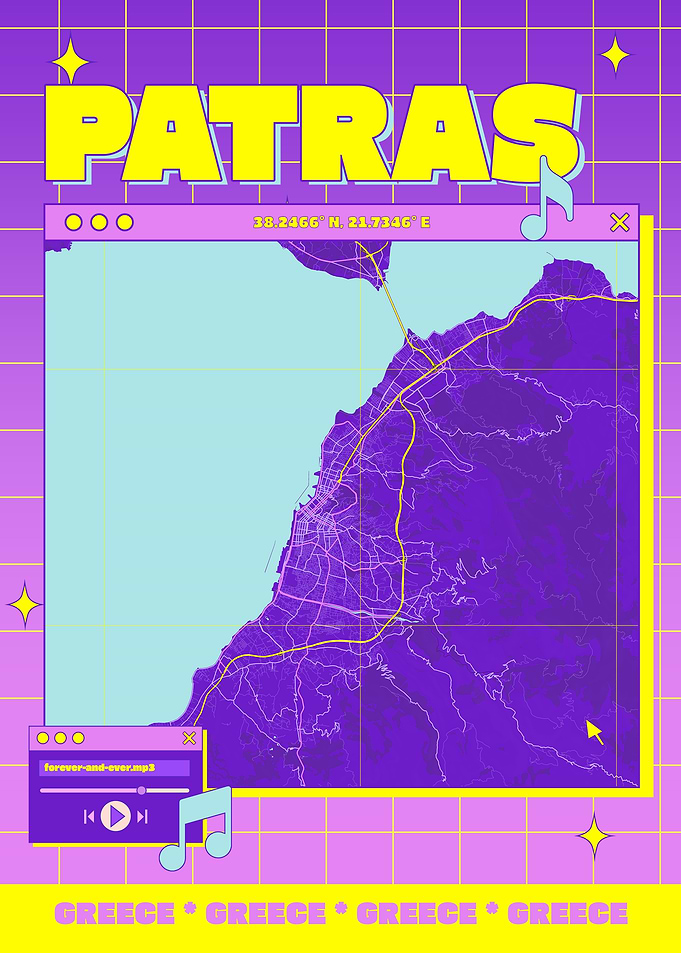 Patras Greece Map Retro Aesthetic