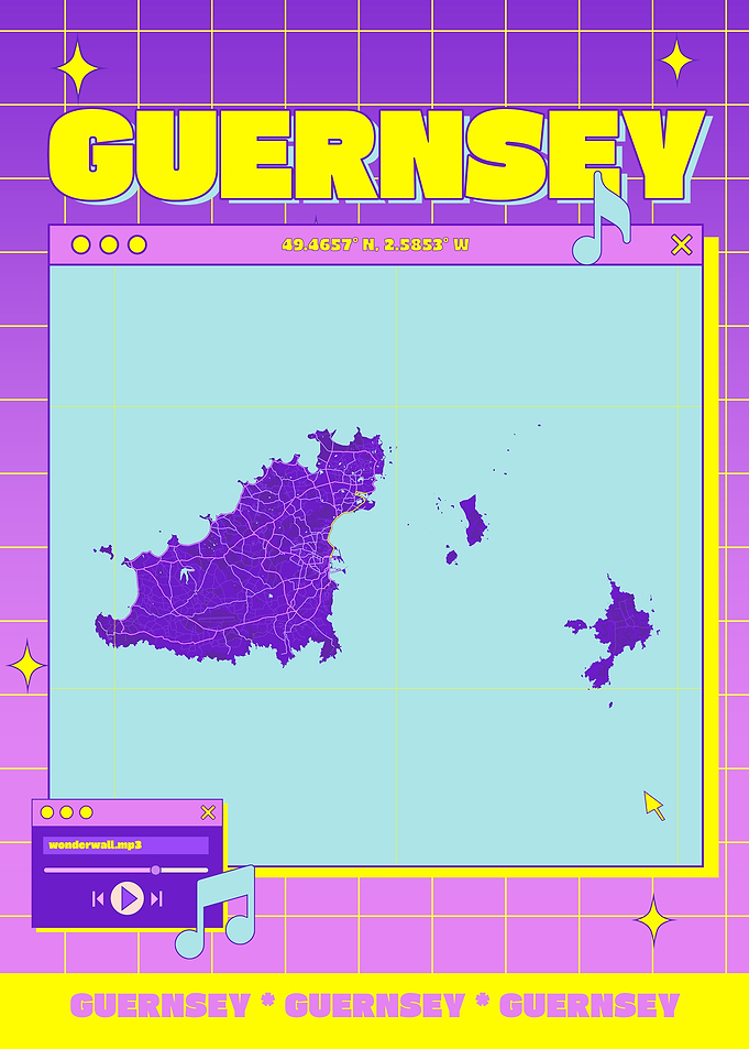 Guernsey Map Retro Aesthetic
