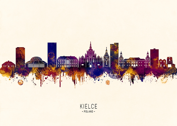 Kielce, Poland Skyline Watercolor