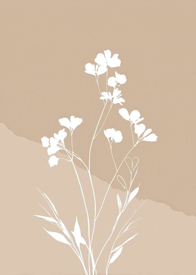 Minimalist White Flower Illustration on Beige