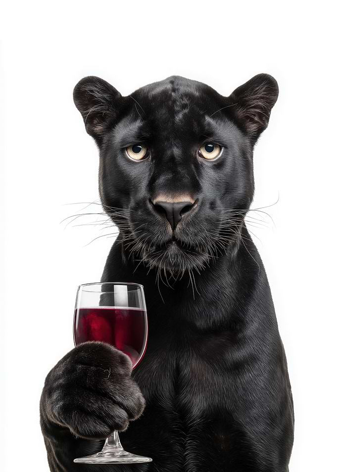 Black Panther with Wine Glass