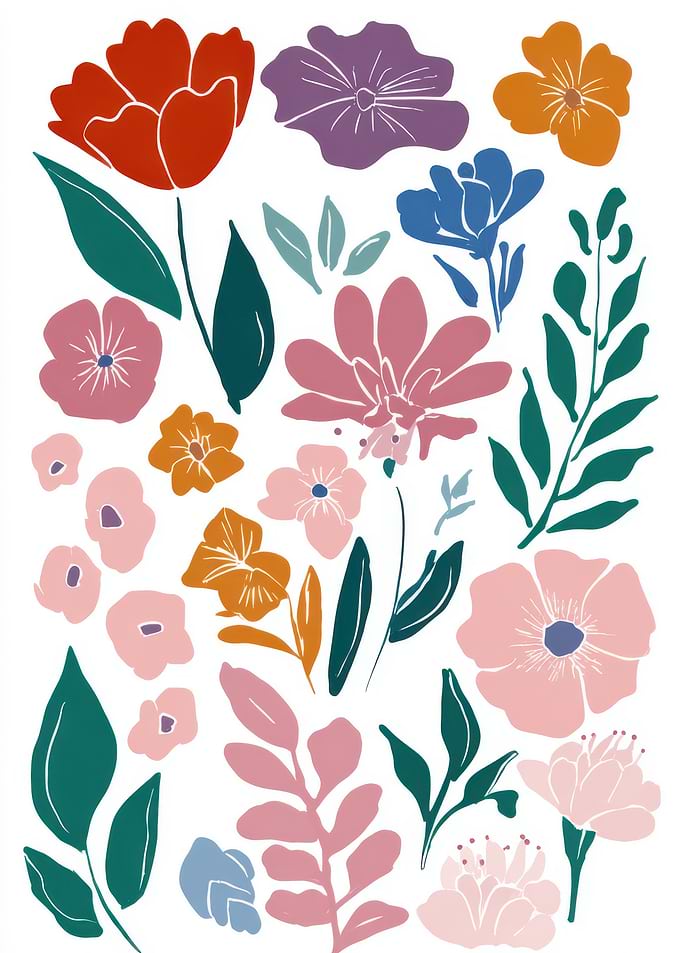 Colorful Floral Pattern on White Background
