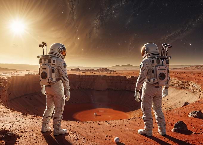 Astronauts playing golf on Mars