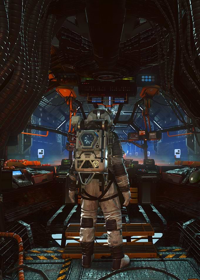 Astronaut in a spaceship interior