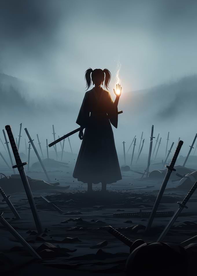 Samurai Girl with Magic in Battlefield