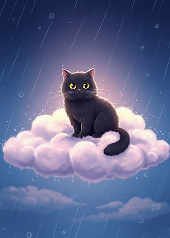 Black Cat on Cloud in Rain