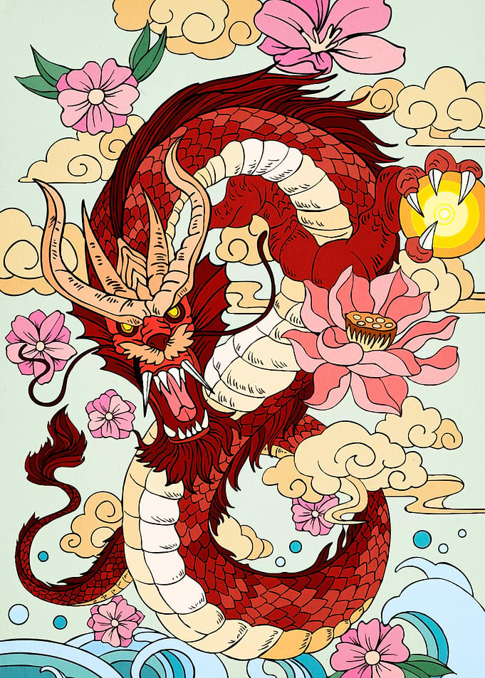 Dragon Flowers and Clouds