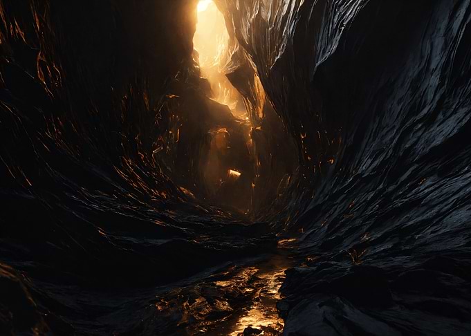 Mystical Cave with Golden Light