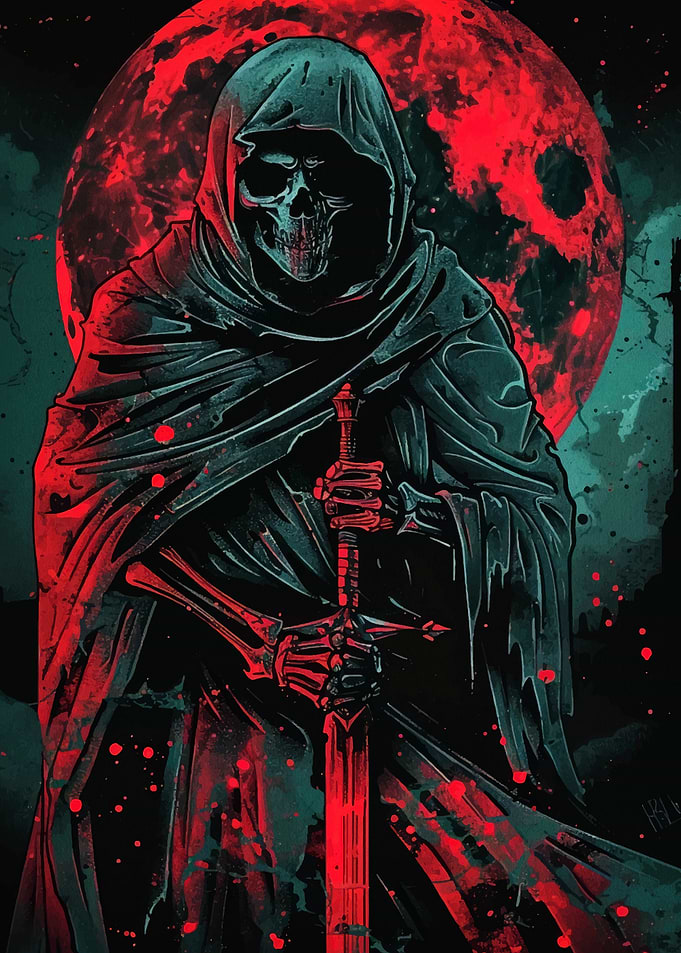 Grim Reaper with Sword and Moon
