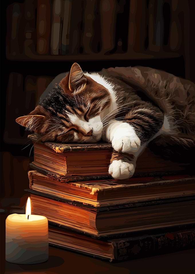 Cat Nap on Books