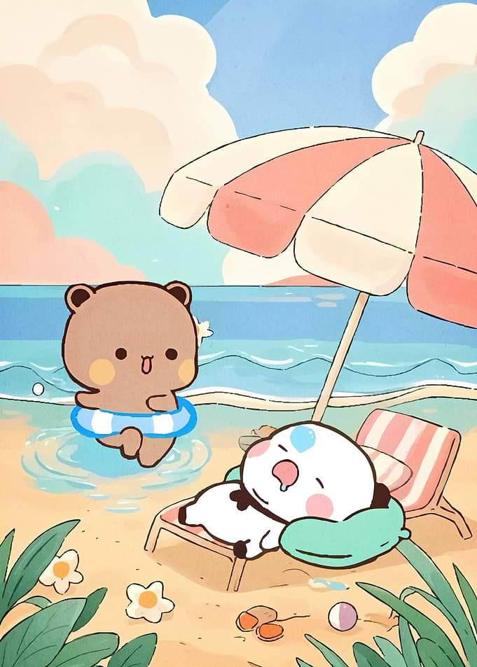 Cartoon Bears Beach Vacation